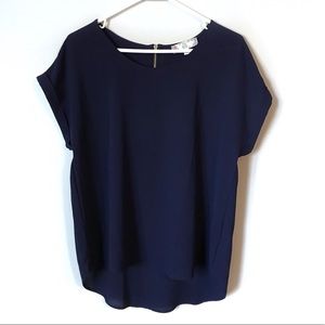 Pink Rose Navy Blue Casual Top